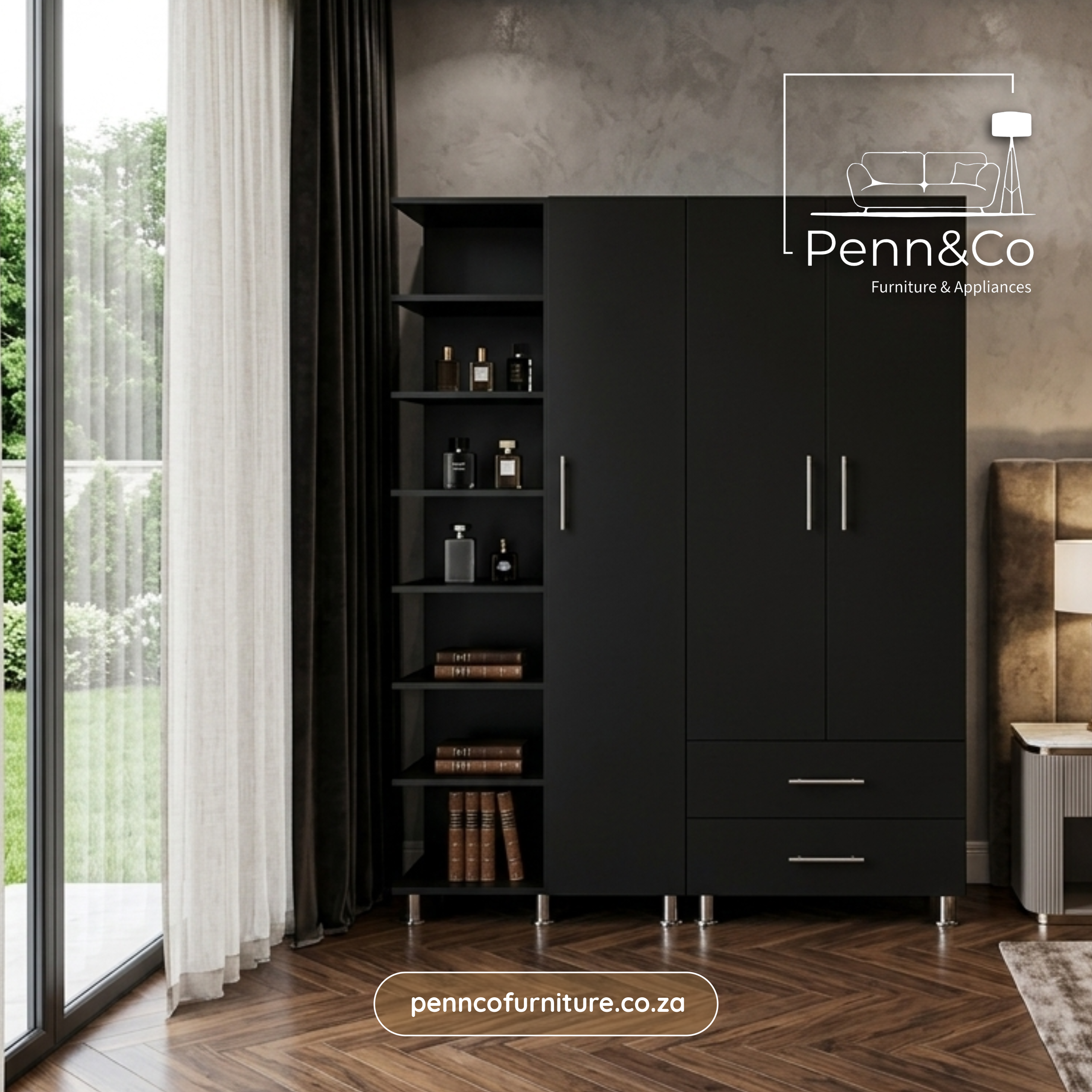 Black Open Shelving Wardrobe-SKD