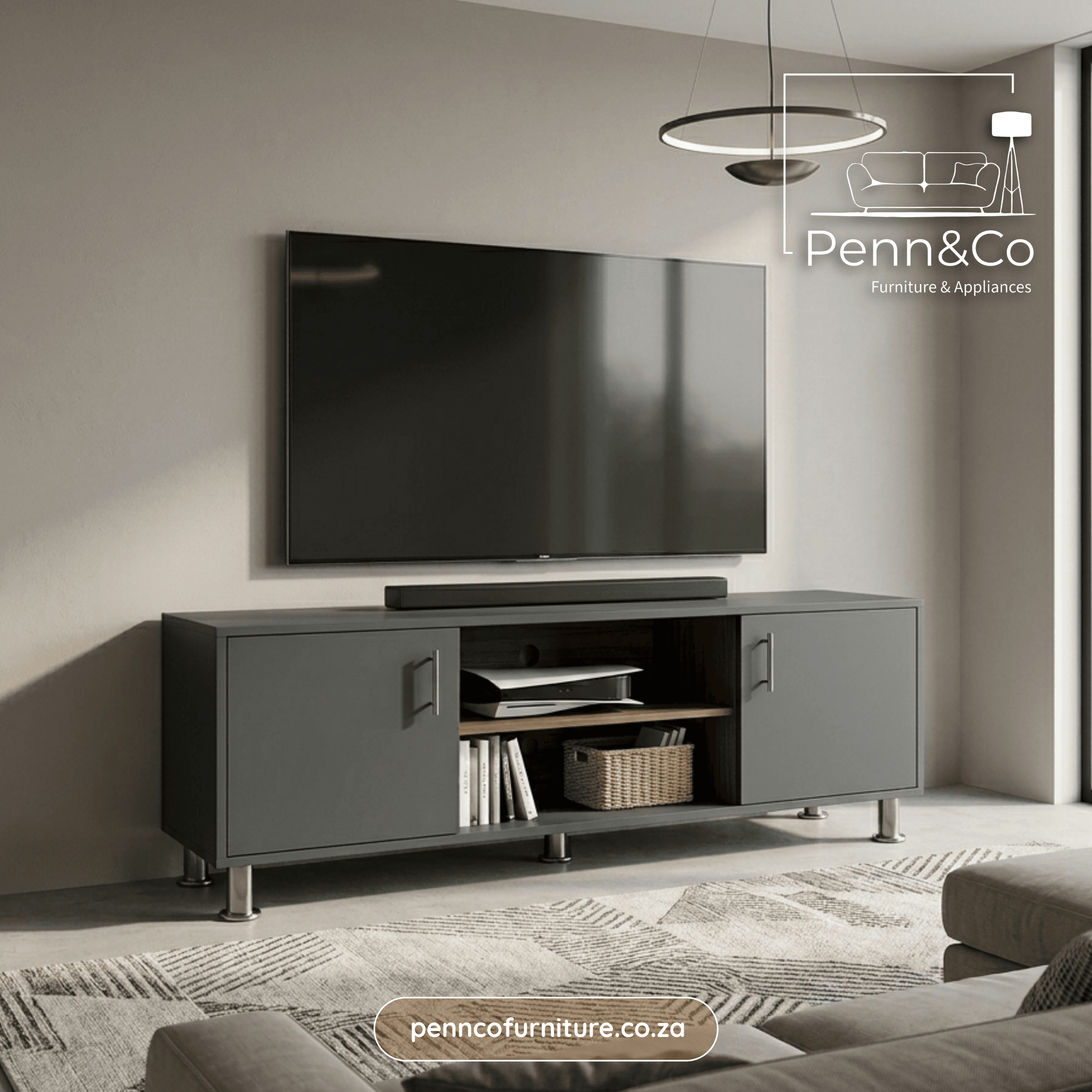 Bespoke TV Stand with Cabinet Doors & Open Shelving – (S1)