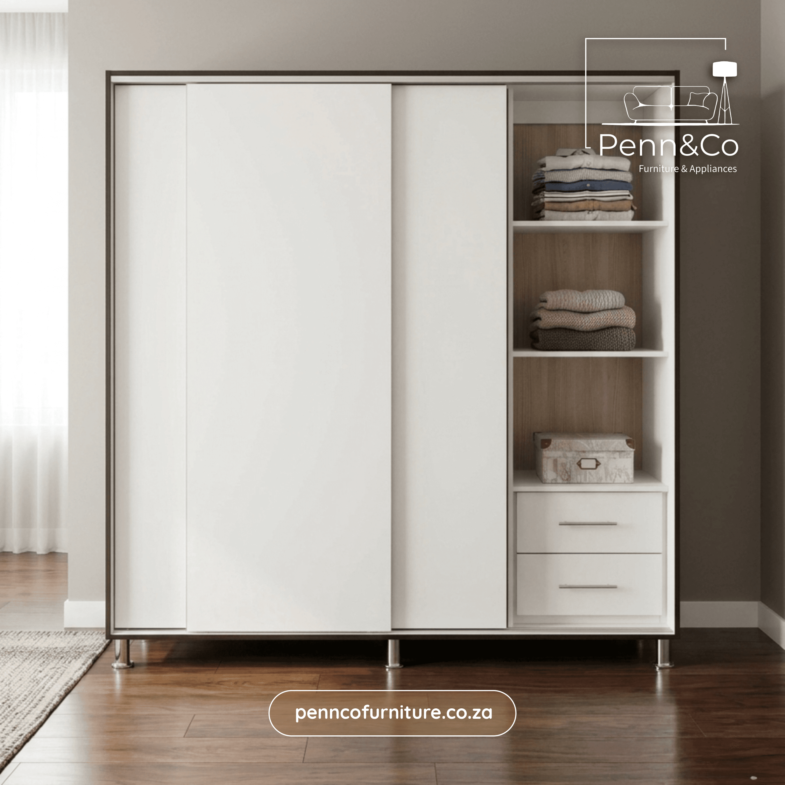 Sleek Sliding Door Wardrobe with Open Shelving – (S1)