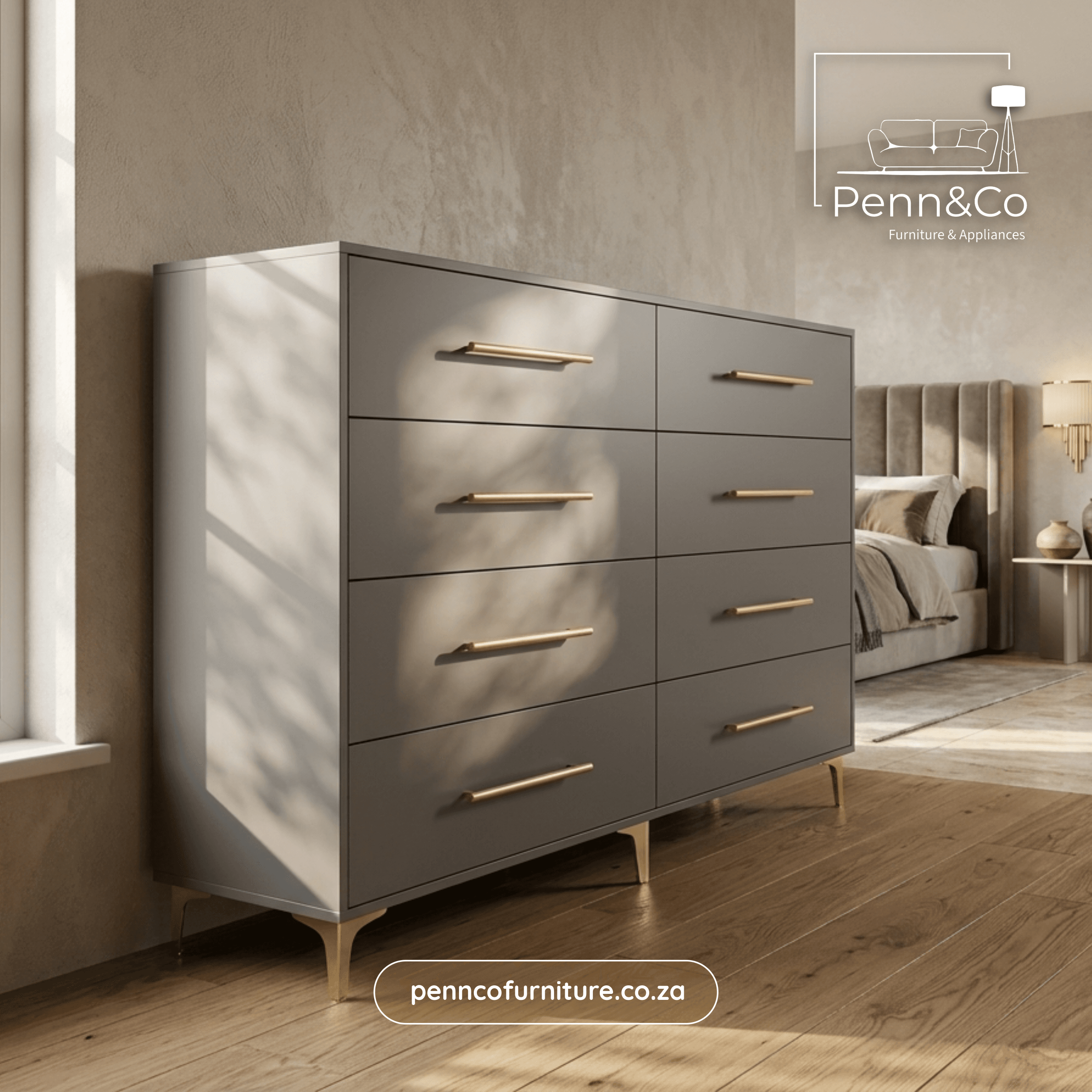 Signature 8-Drawer Dresser with Gold Handles & Legs –(S1)