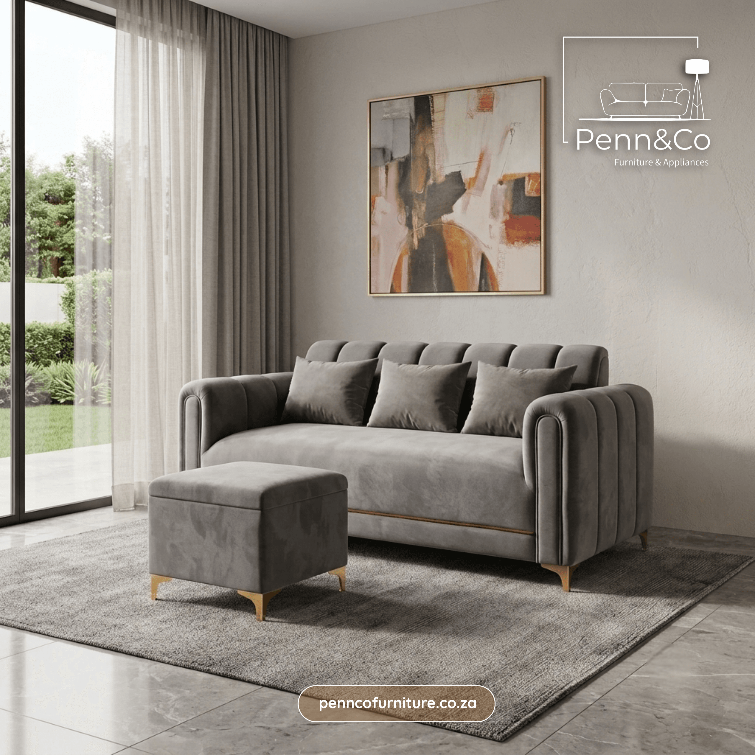 3 Seater & Ottoman: Vertical Luxe- (S2)