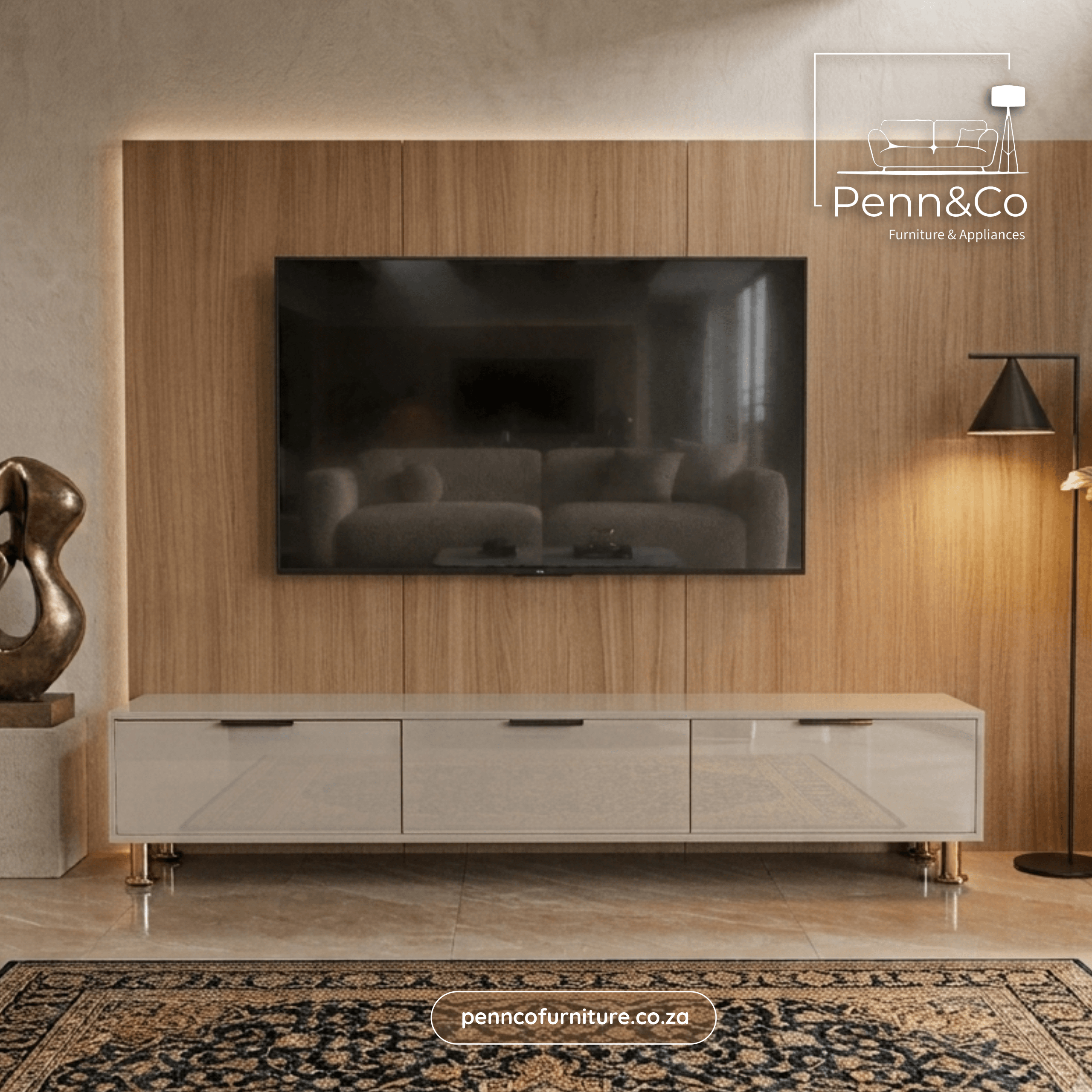 Sleek Gloss TV Stand with Gold Legs  (S1)