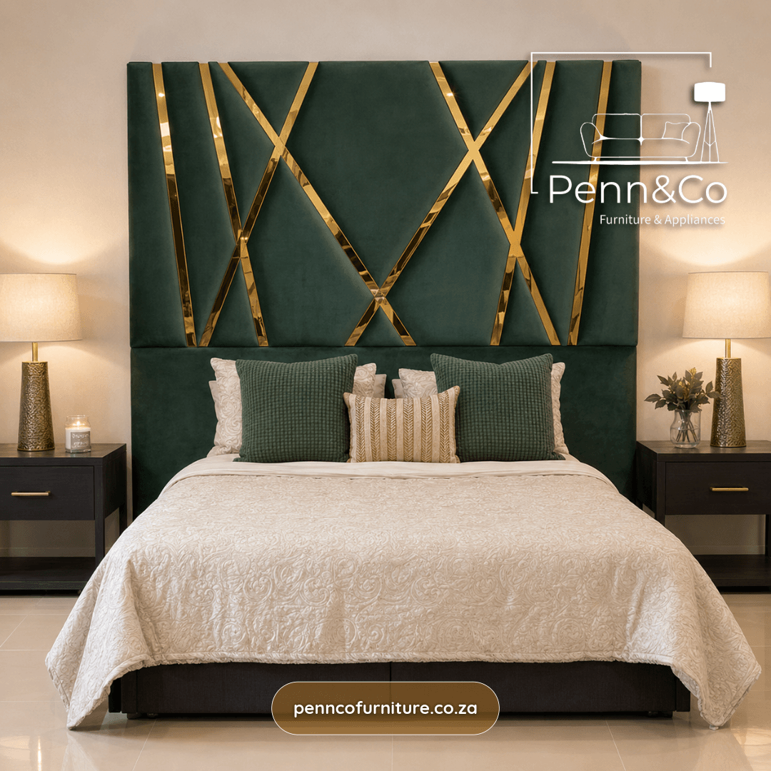 Regal Gold Geometric Velvet Headboard – (S4)